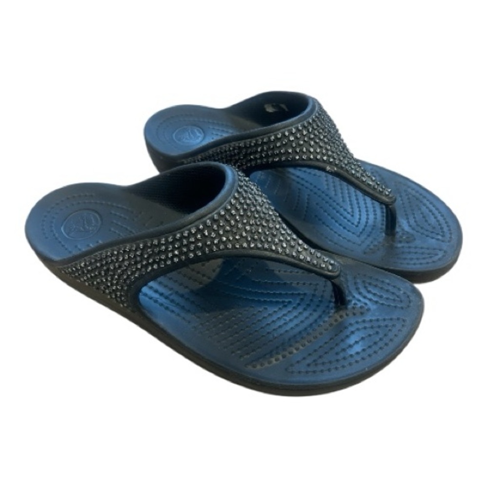 Crocs Sloane Embellished Beaded Sandal Womens 10 Black Flip Flop Slide Slip On